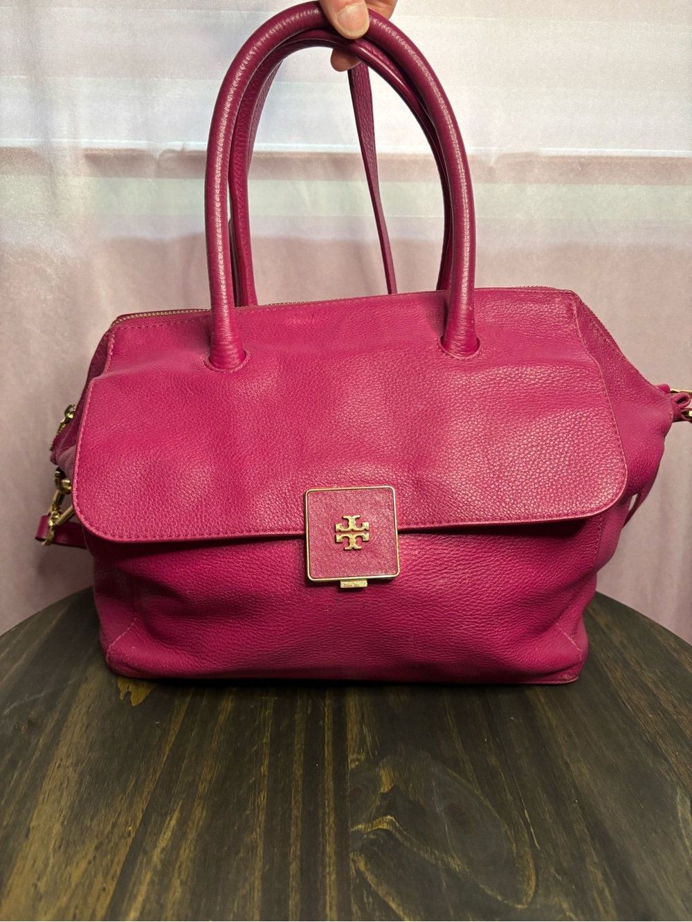 Tory Burch Fuchsia Pebbled Leather Top-Handle Satchel